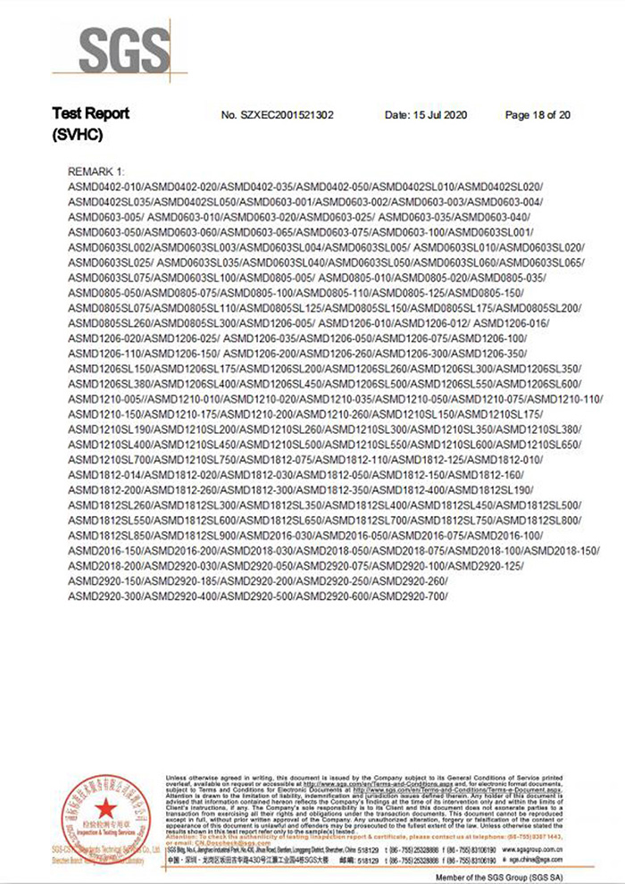 自恢復保險絲REACH認證18